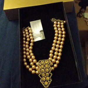 HEIDI DAUS Vintage Golden Pearl Adjustable Necklace with Swarkowski pendant